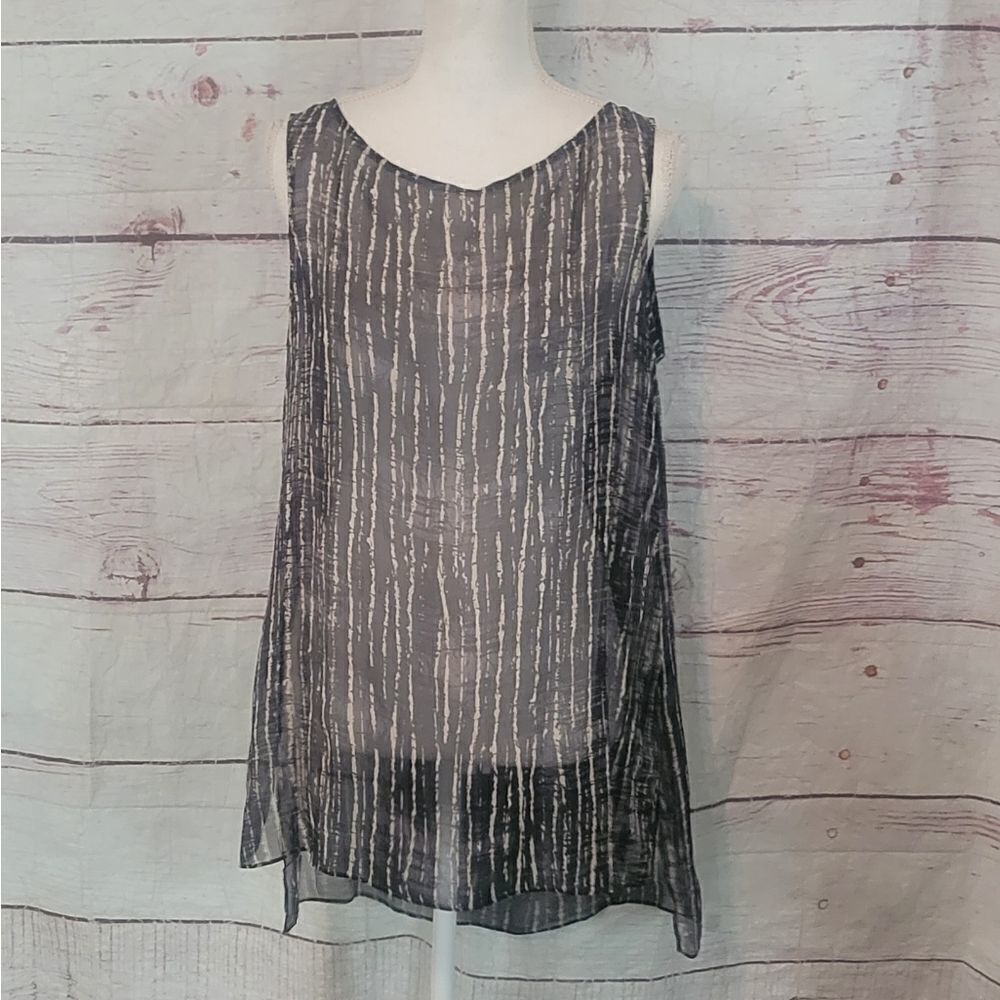 Eileen Fisher Streaky Plaid Printed Silk Crinkle Shell Size Medium NWT